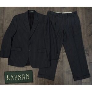 Ralph Lauren Mens 2PC Suit Jacket Size 43R Grey Pinstripe Wool Blend Pants 36X29